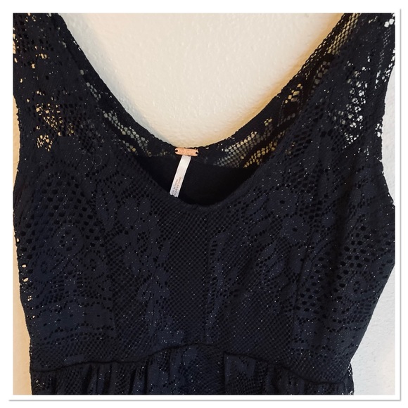 Free People Salinas Lace Foil Print Dress Black Gold Metallic Size 0 - Picture 5 of 10